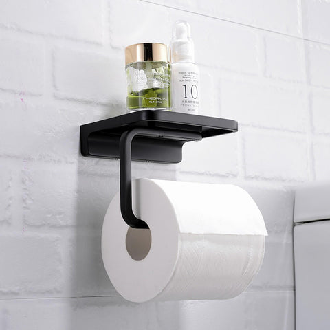 Black Metal Shelf & Toilet Paper Holder
